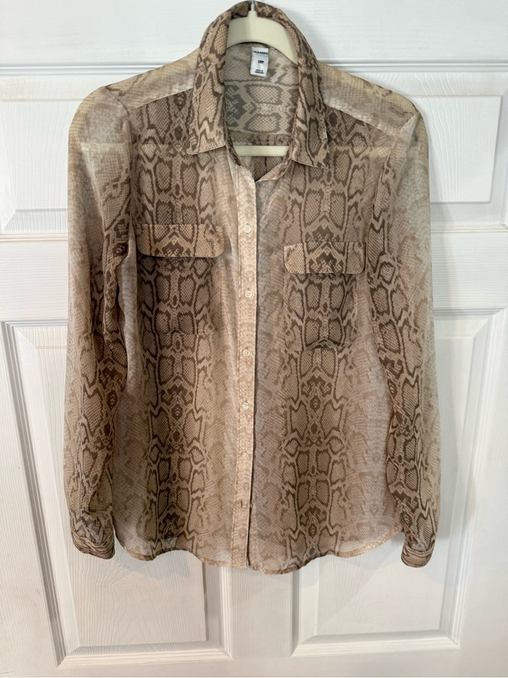Old Navy Sheer Snake-Print Button-Down Shirt in Beige/Brown